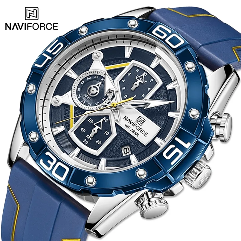 Naviforce Sport klockor för män Toppmärke Lyxig militär silikon armbandsur Man Clock Fashion Quartz Chronograph Wristwatch 220407