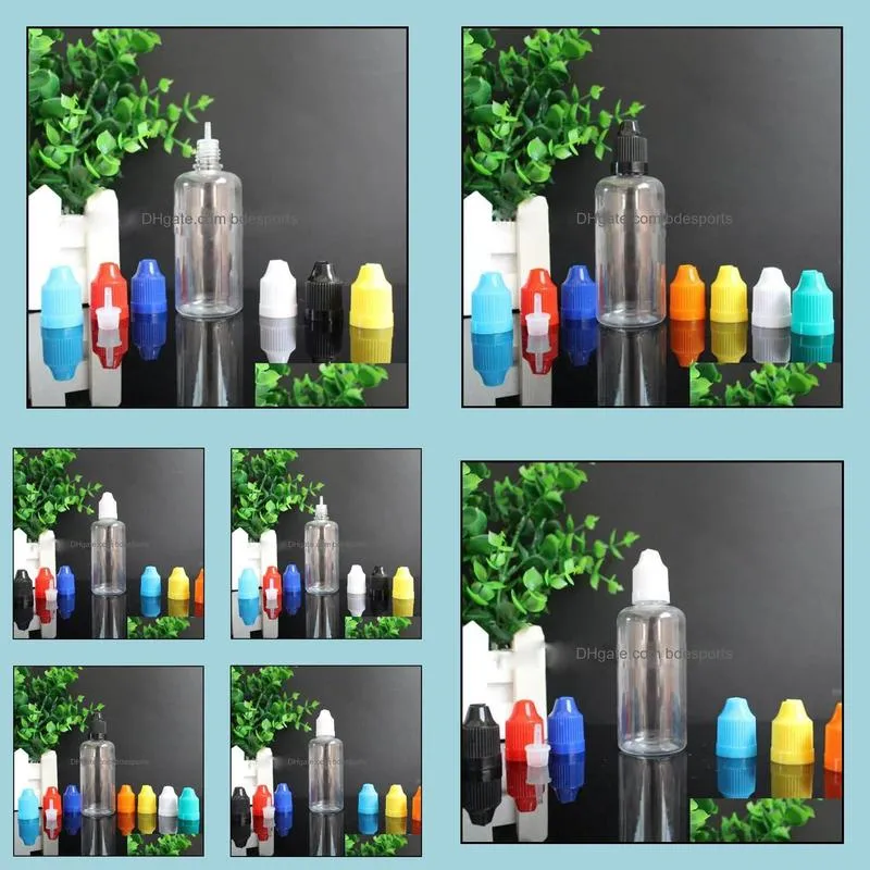1000Pcs 60ml PET Empty Plastic Dropper Bottles with Colored Childproof Lids and Long Thin Tip for E cig liquid 60 ml Free DHL Shipping
