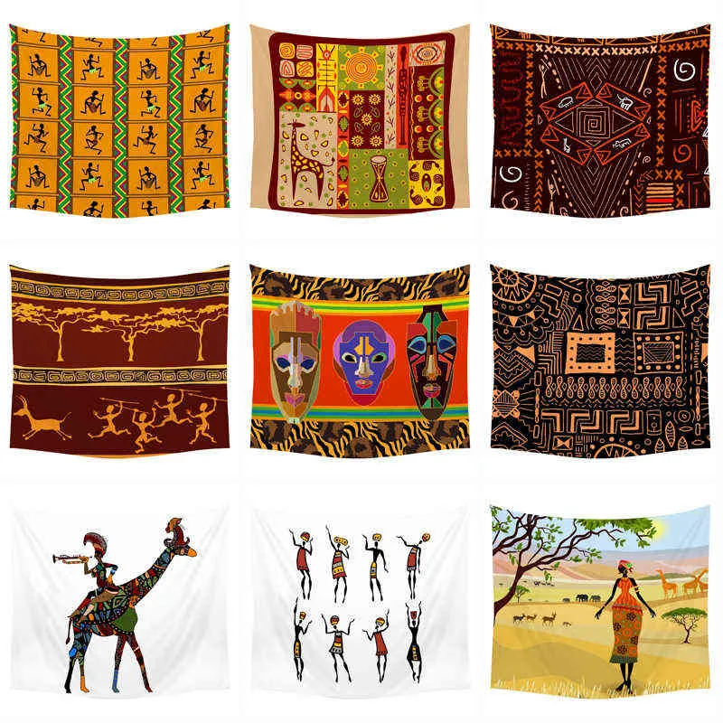 African Style Carpet Portrait Decoration Tapestrys Bohemian Wall Hanging Rugs Custom Size Tapiz Pared Decor Blanket J220804