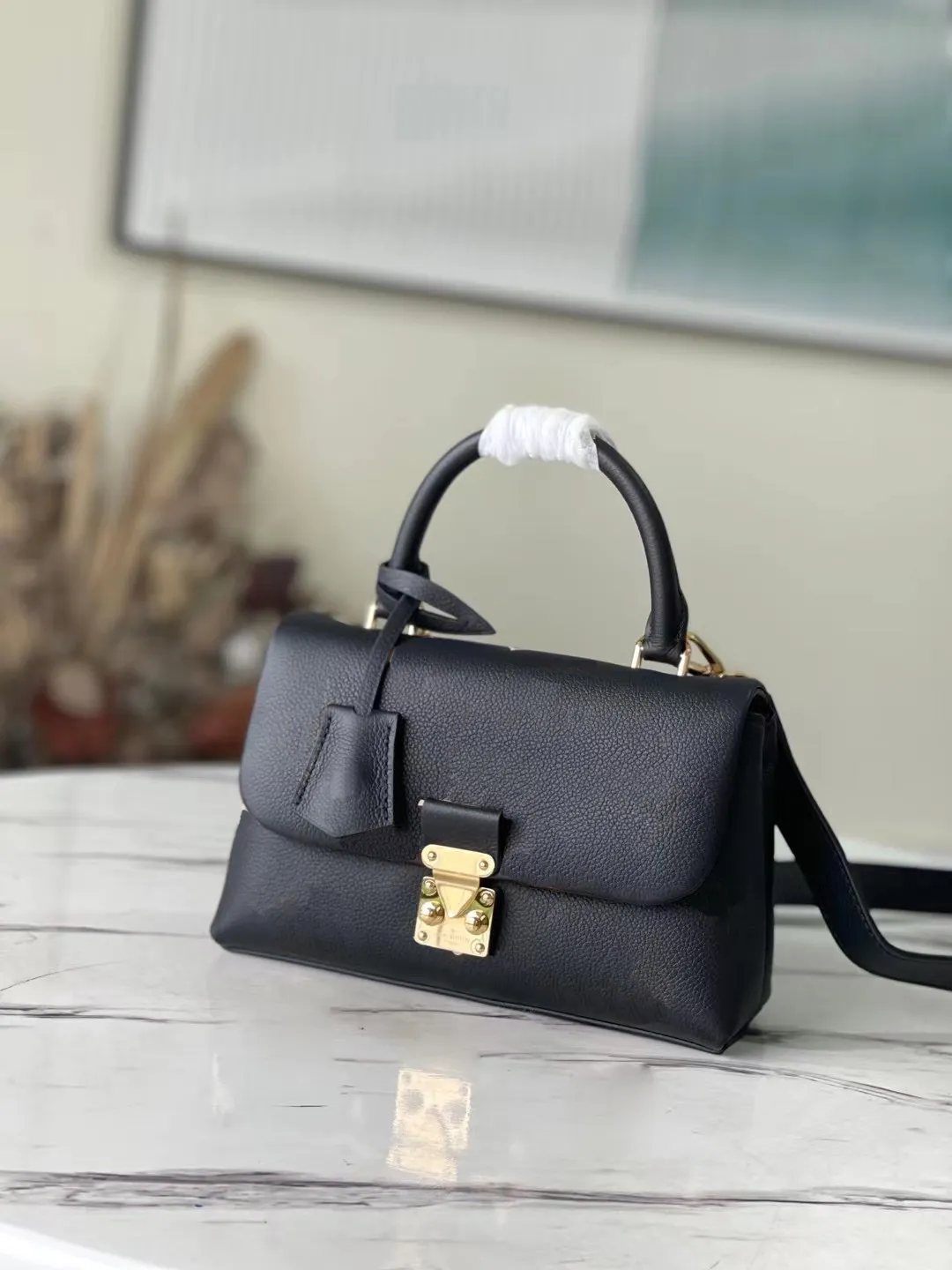 Realfine Bags 5A M45978 24cm Madeleine BB Black Bicolor Momogran Empreinte Leather Shoulder Handbags Purses For Women with Dust bag Box