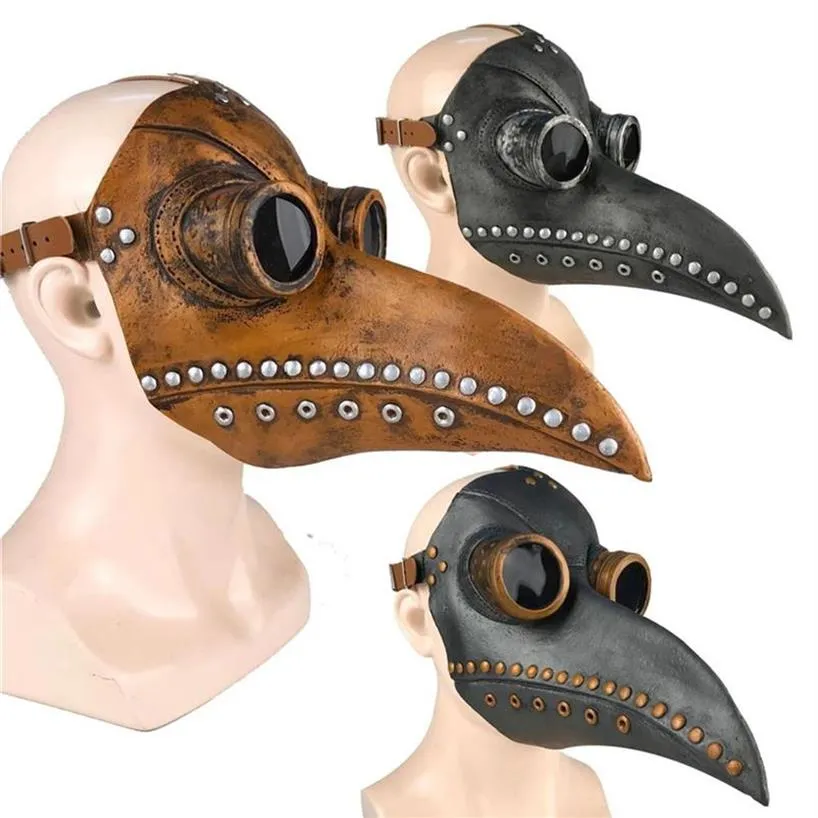 Divertente Medievale Steampunk Plague Doctor Bird Mask Latex Punk Cosplay Maschere Beak Adult Halloween Puntelli per evento per uomo Donna DHLA382433