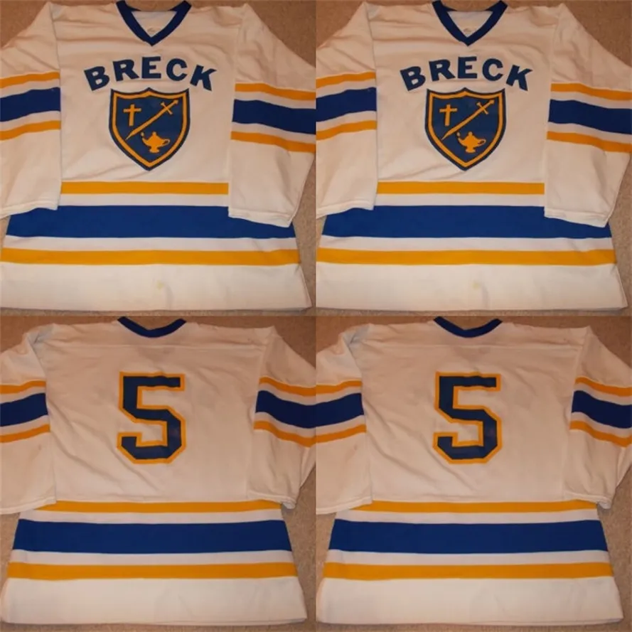 Mit VTG-1990s Breck Minnesota High School Game WornUsed Hockey Jersey 100% Stitched Embroidery s Hockey Jerseys