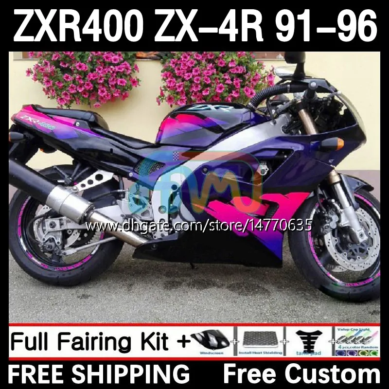 Full Body Kit för Kawasaki Ninja ZXR 400 CC ZX-4R ZXR400 91 92 93 94 95 96 COWLING 12DH.21 ZX4R 400CC ZX 4R ZXR-400 1991 1992 1994 1995 1995 1996 ABS FAIRING Blue Pink