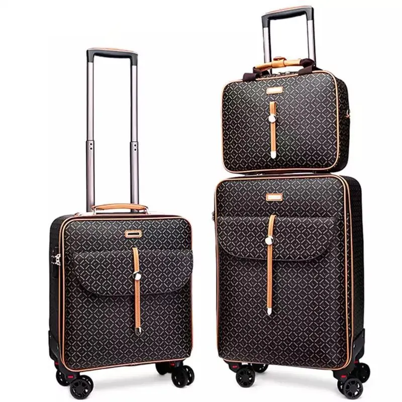 Чемоданы супер модный дорожный чемодан из искусственной кожи 16/20/2424 дюймов с сумочкой роскошная тележка чемодан для женщин мужчин Spinner брендовая сумка