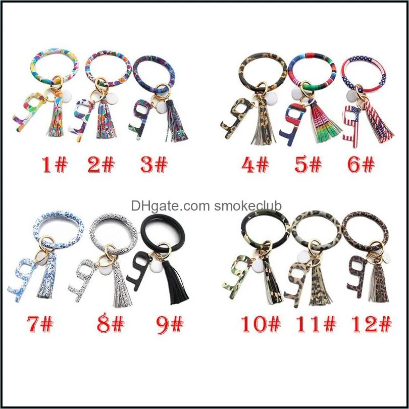 Portable Alloy Open Elevator Door Buckle Press Elevator Tool Keychain American Flag Leopard Anti Contact BWF13499