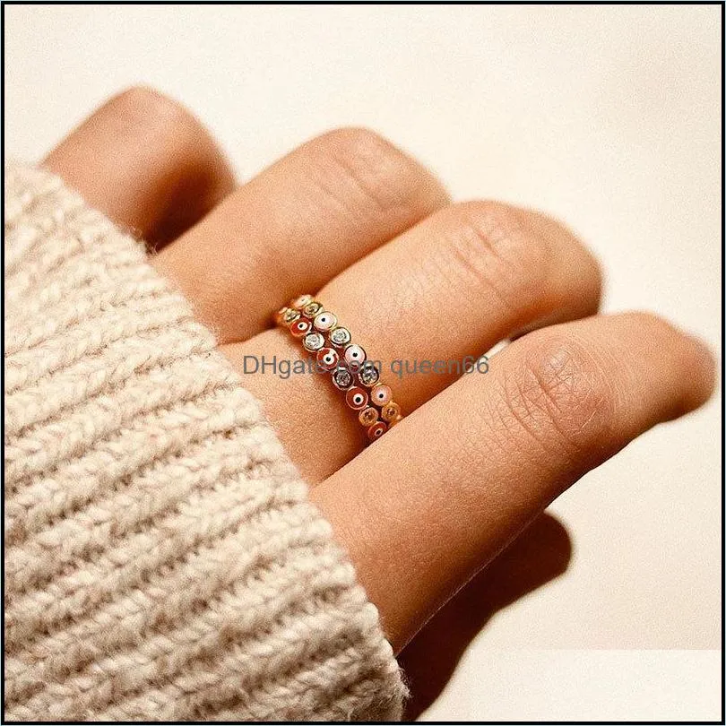 Bohemian Rainbow Evil Eye Rhinestone Filled Gold Rings Women Vintage Ladies Midi Kunle Finger Ring Gold Band Rings Jewelry Christmas 35