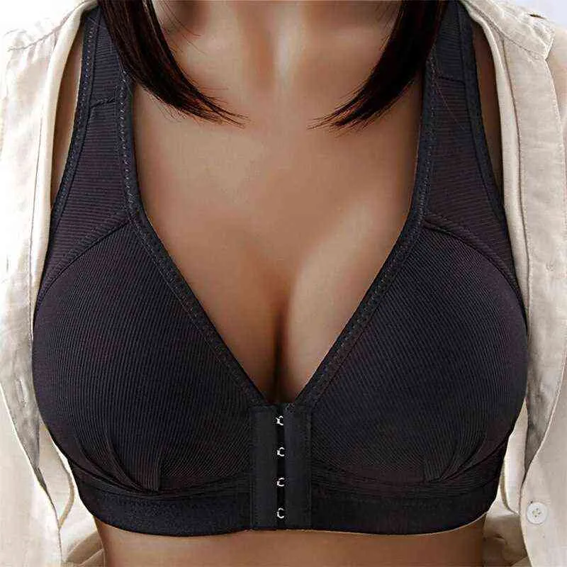 Sexy Push-Up Bh Verschluss Vorne Einfarbig Brasserie Drahtlose Bralette Brust Nahtlose Bhs Für Frauen Unterwäsche Plus Größe L220726