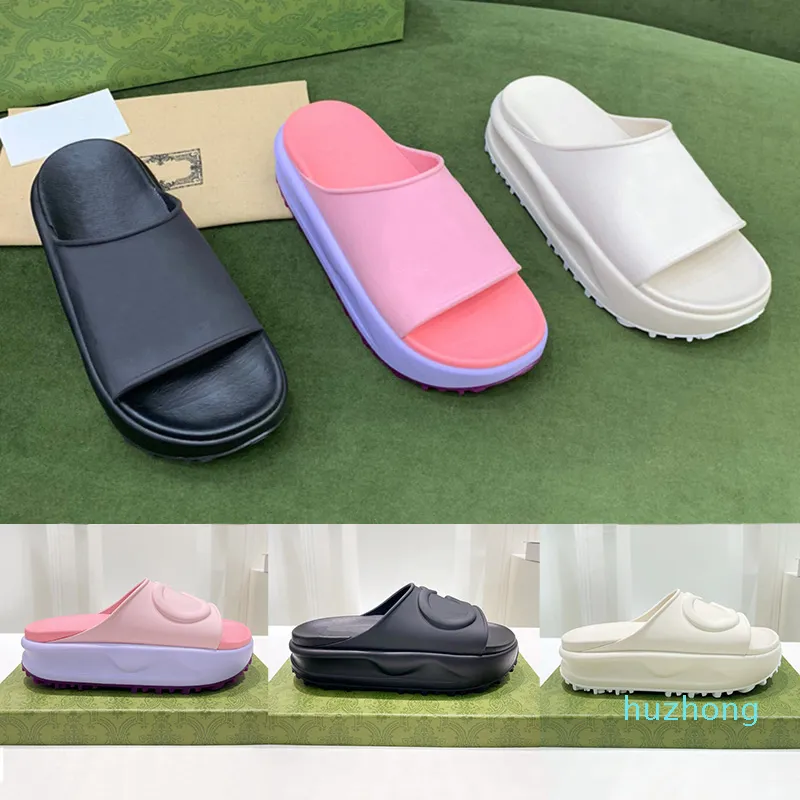 2022 Womens Interlocking Letter Slide Platform Slide Sandals In Black