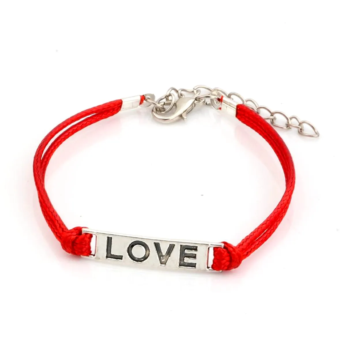 100Pcs Alloy "love" Charm Wax lines Adjustable Bracelet For Men & Women Jewelry Gift