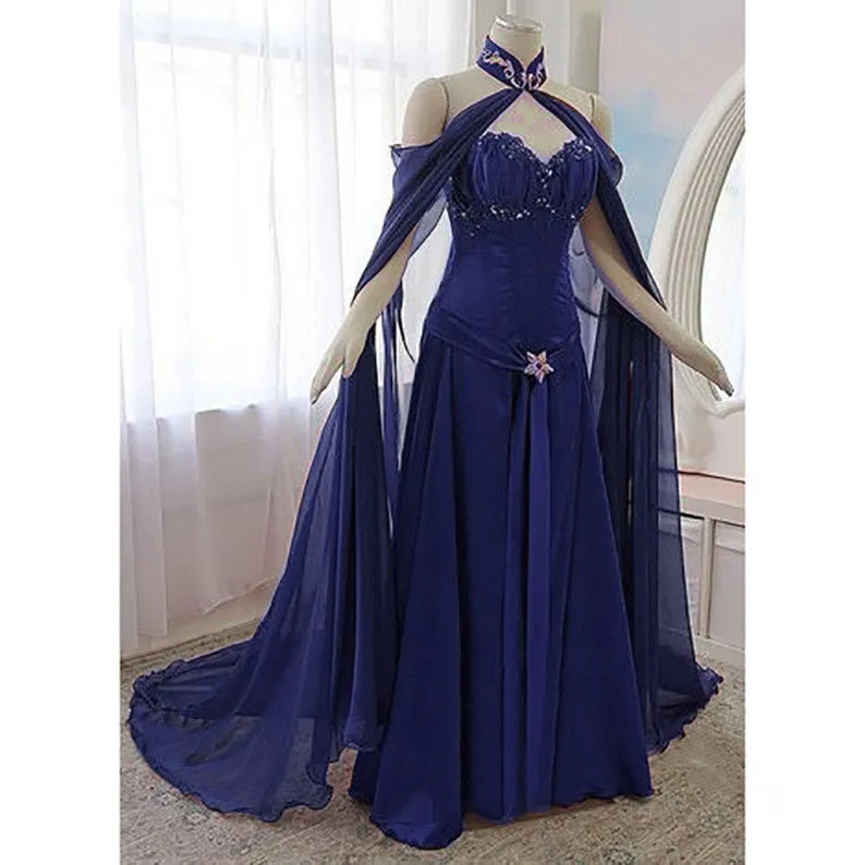Vintage Gothic A-Line Black Gothic prom dress with Long Wrap and Sweetheart Neckline - Perfect for Renaissance and Evening Parties