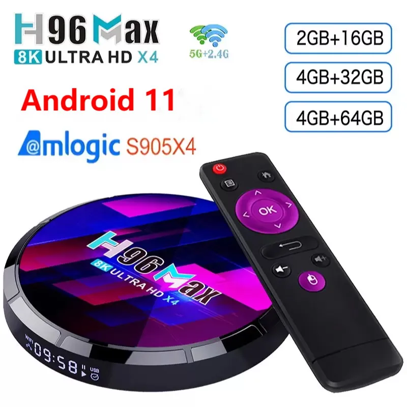 ТВ-бокс H96 max X4 Amlogic S905X4 Android 11 4 ГБ 64 ГБ 2.4G5G Wi-Fi BT5.0 Поддержка голосового управления USB3.0 телеприставка