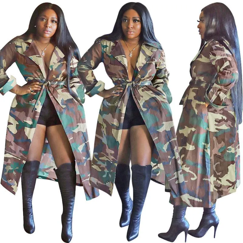 Damengrabenmäntel Plus Size Camouflage Druckmantel für Frauen Winterkleidung Langarm Outwear übergroß und Jacken Abrigo Mujerwomen's's