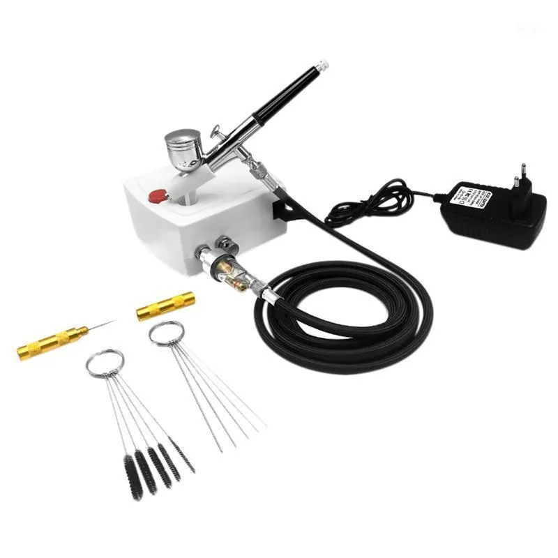 Professionella spraypistoler Mini Dual Action Airbrush Compressor Set för Nails Kit Modeller Tool Cake Decoration EU Plug