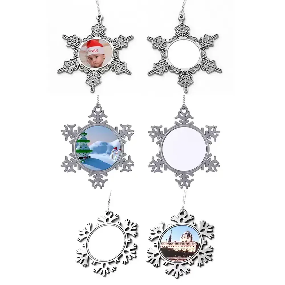 Värmeöverföring Metal Snöflinga Pendant DIY Sublimation Blank Christmas Decoration Christmas Tree Ornament 2023