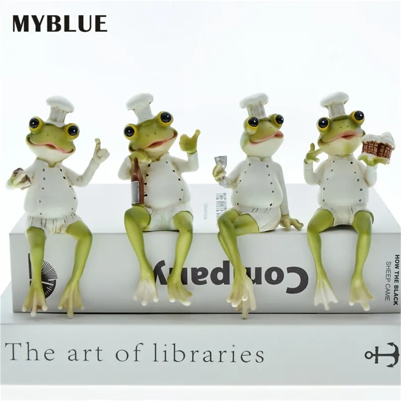 MyBlue Kawaii Garden Creative Animal Resin Chef Chef Frog تمثال مصغرة Nordic Room Room Table Accorations 220618