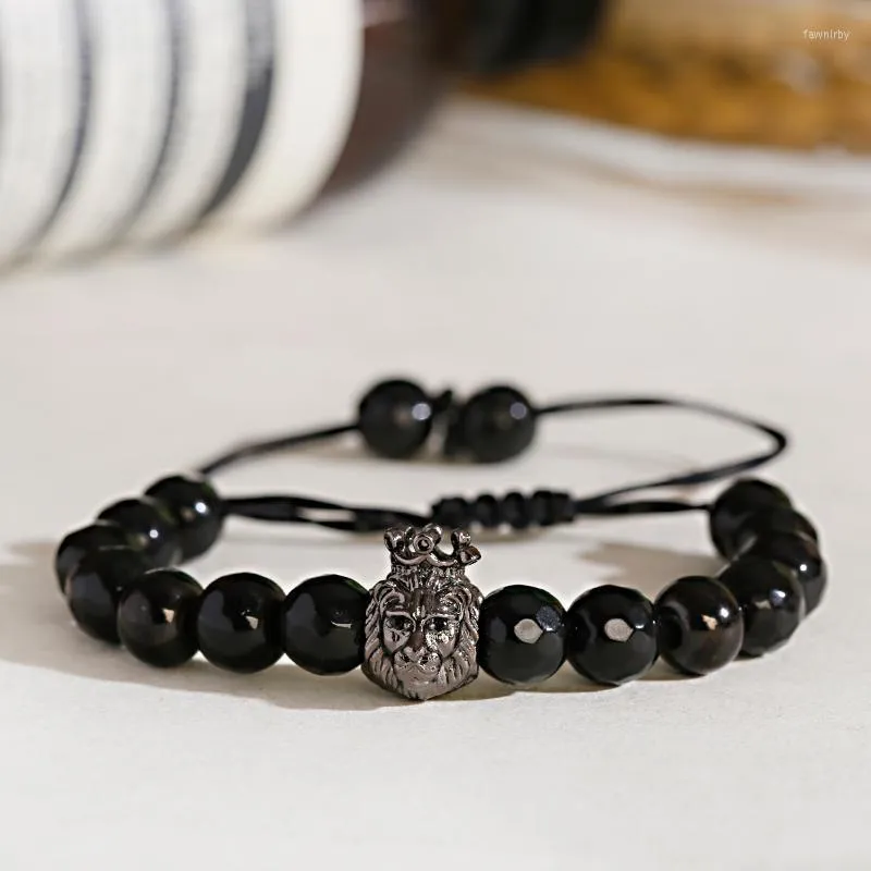 Beaded Strands Classic Crown Lion Bracelet Men Fashion Tiger Eye Natural Stone Handmade Charm For Women Jewelry Pulsera Hombre Fawn22