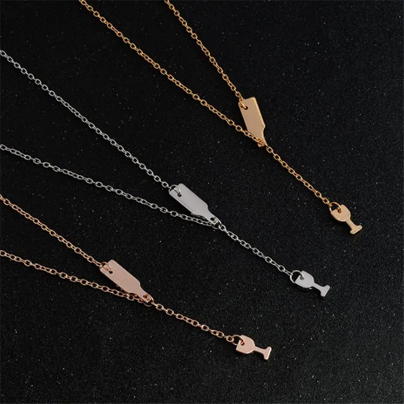 Pendant Necklaces Beer Cup Long Necklace For Women Wine Bottle Rose Gold Silver Color Triangle Statement Party Fashion JewelryPendant