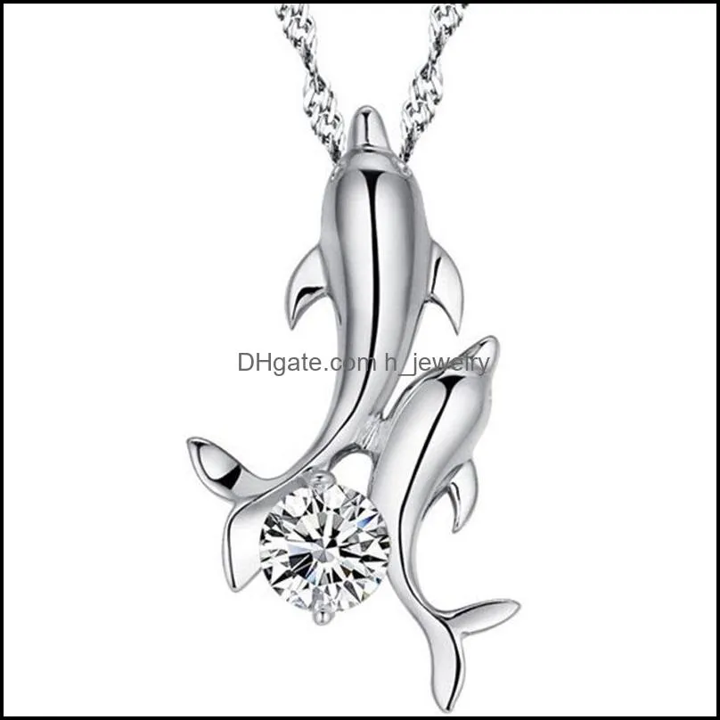 silver necklace for woman fashion jewelry crystal zircon  dancing pendant necklace hjewelry