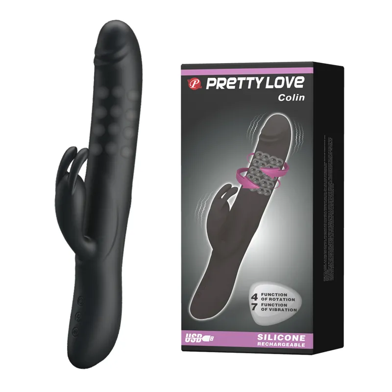 Nouveau 7 Vibrations4 Rotations Double Pénétrations Vibromasseur Lapin Érotique Baguette Magique sexy Boutique gode Clito Point G Stimuler