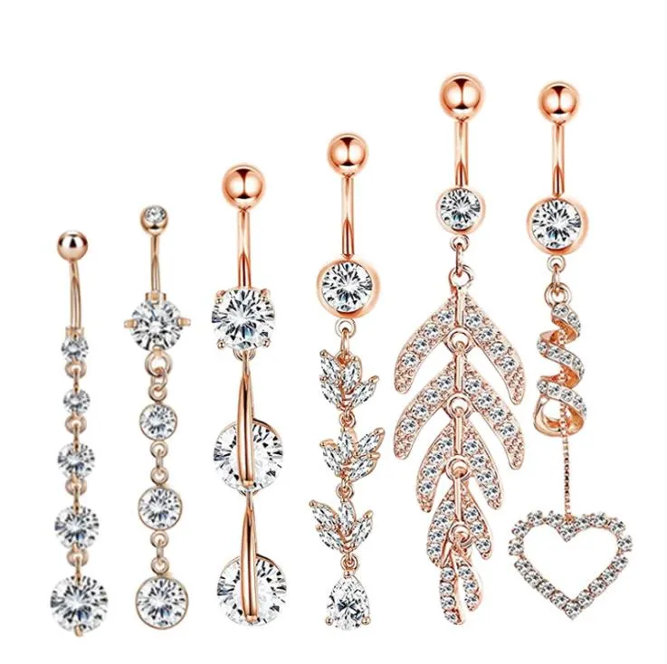 Bell Drop Delivery 2021 Sier Rose Gold 6Pcs Belly Button Navel Dangle Body Piercing Jewelry Accessories Charming Sexy Rings Bar