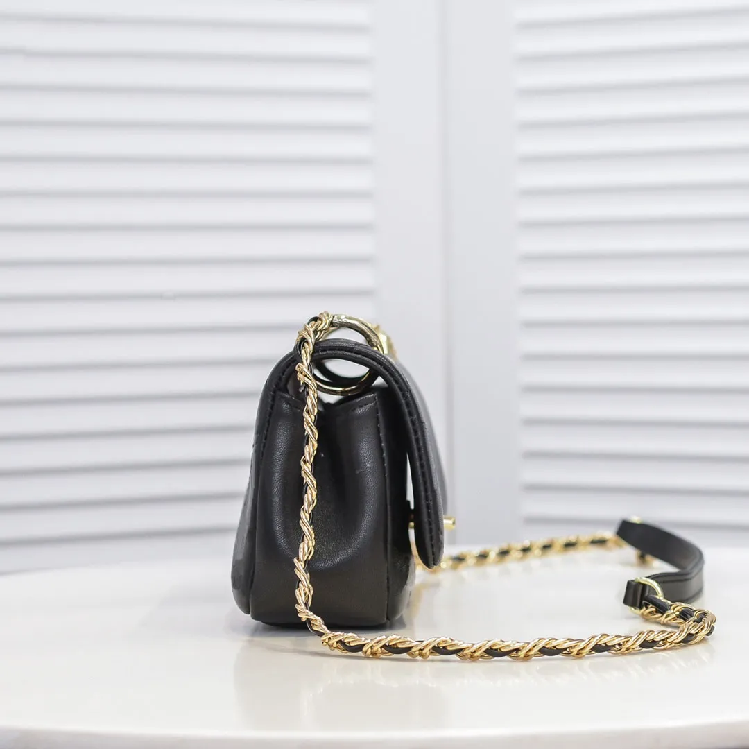 Bolsas de grife femininas com corrente couro preto genuíno bolsa de ombro grande capacidade bolsa tiracolo de alta qualidade #1723