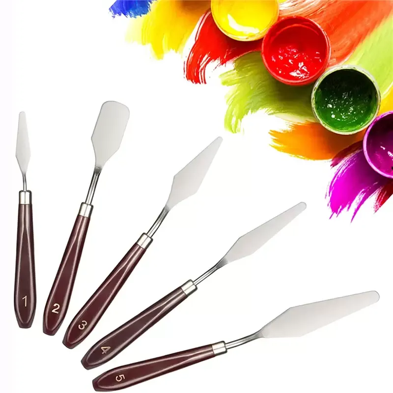 5 pièces/ensemble peinture couteau en acier inoxydable spatule grattoir pour huile acrylique couleur mélange propagation gâteau glaçage