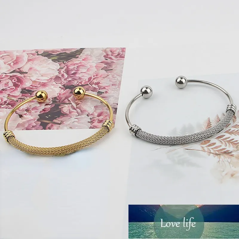 Bracelet nouveau Simple en acier inoxydable torsadé grillage ouverture boule dames Bracelet anniversaire cadeau en gros