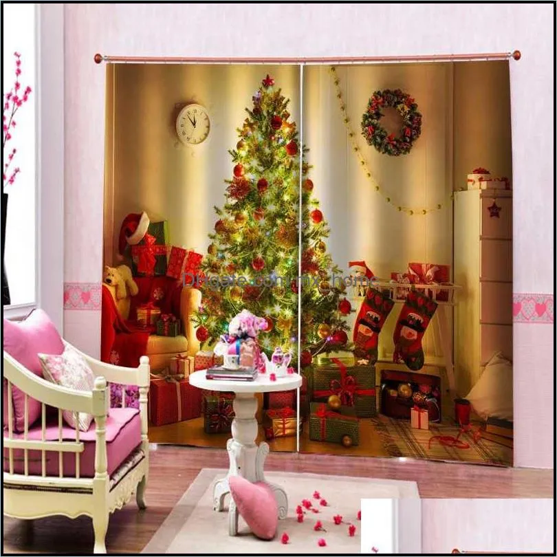 Curtain & Drapes Custom 3D Christmas Tree Curtains For Living Room Bedroom Home Decor Sock Design Cortinas