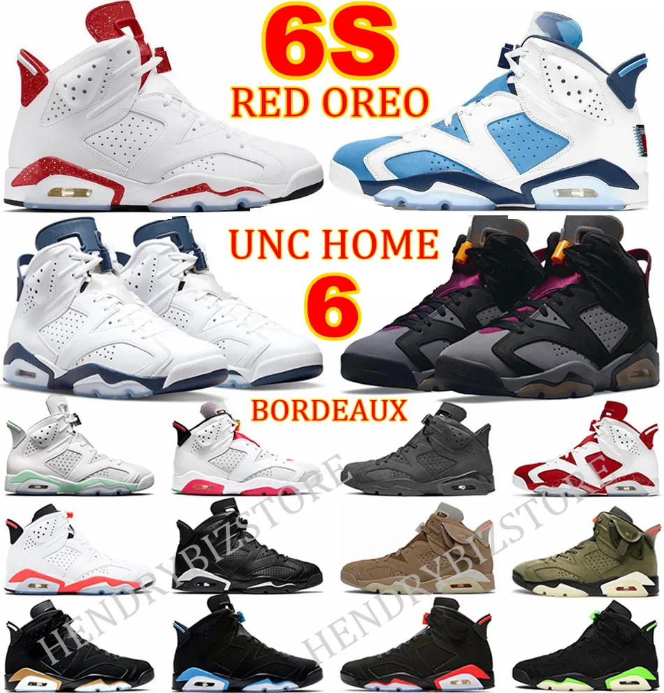 6S Röda Oreo Basketbollskor UNC Hem Bordeaux 6 Midnight Marin Svart Infraröd Vit DMP Alternativ Cactus Jack Grön Sports Sneakers Marron Sport Blå Sneakers