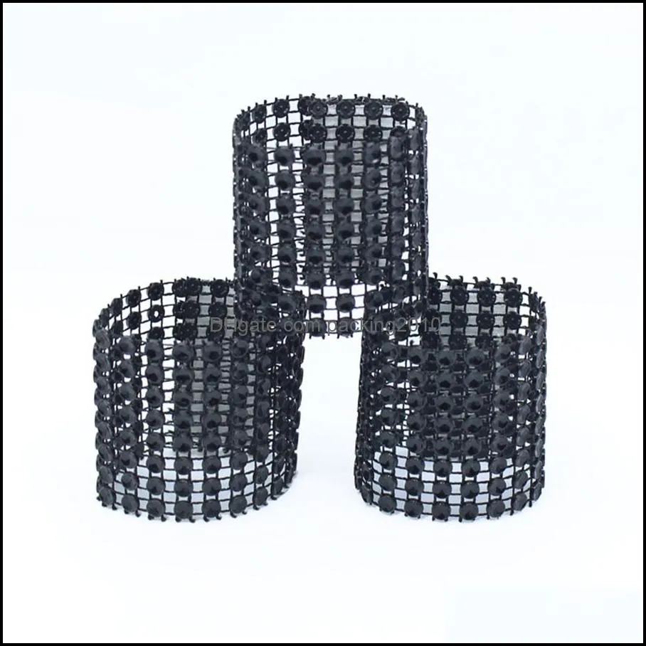 Plastic Napkin Rings Hotel Wedding /Chair Sash Diamond Mesh Wrap Napkin Rings For Party Decoration Gold/Silver