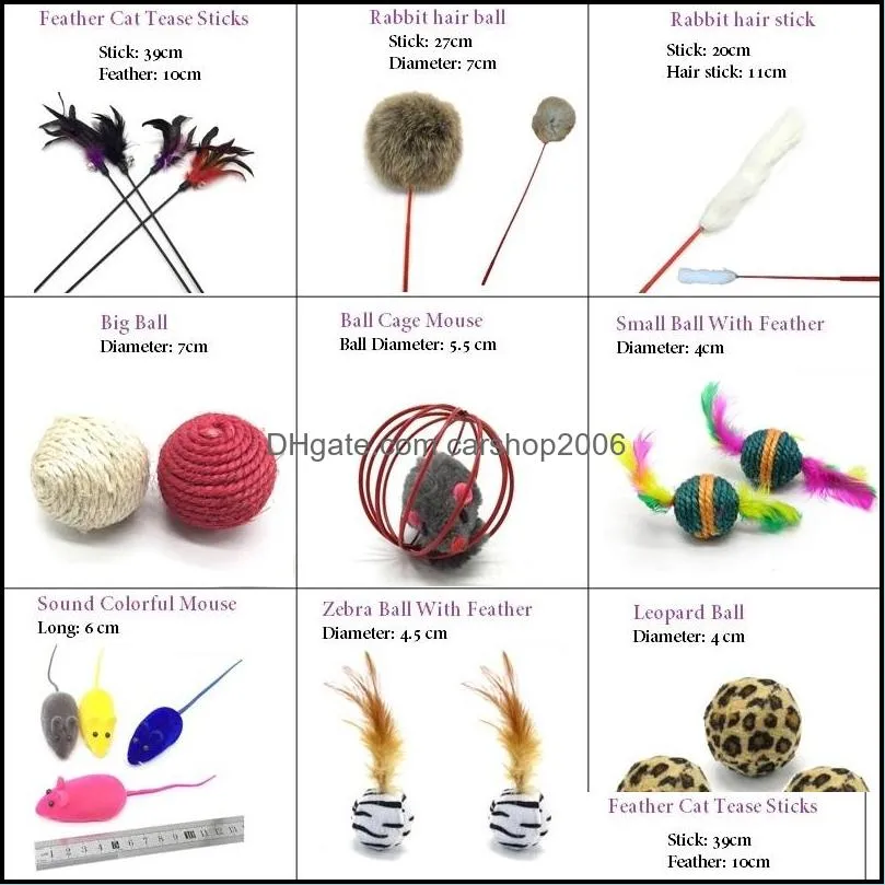 Various Pet cat toys training outdoor interactive game toys Cat tease sticks Mouse Animal Feather Ball Mice Rope toys