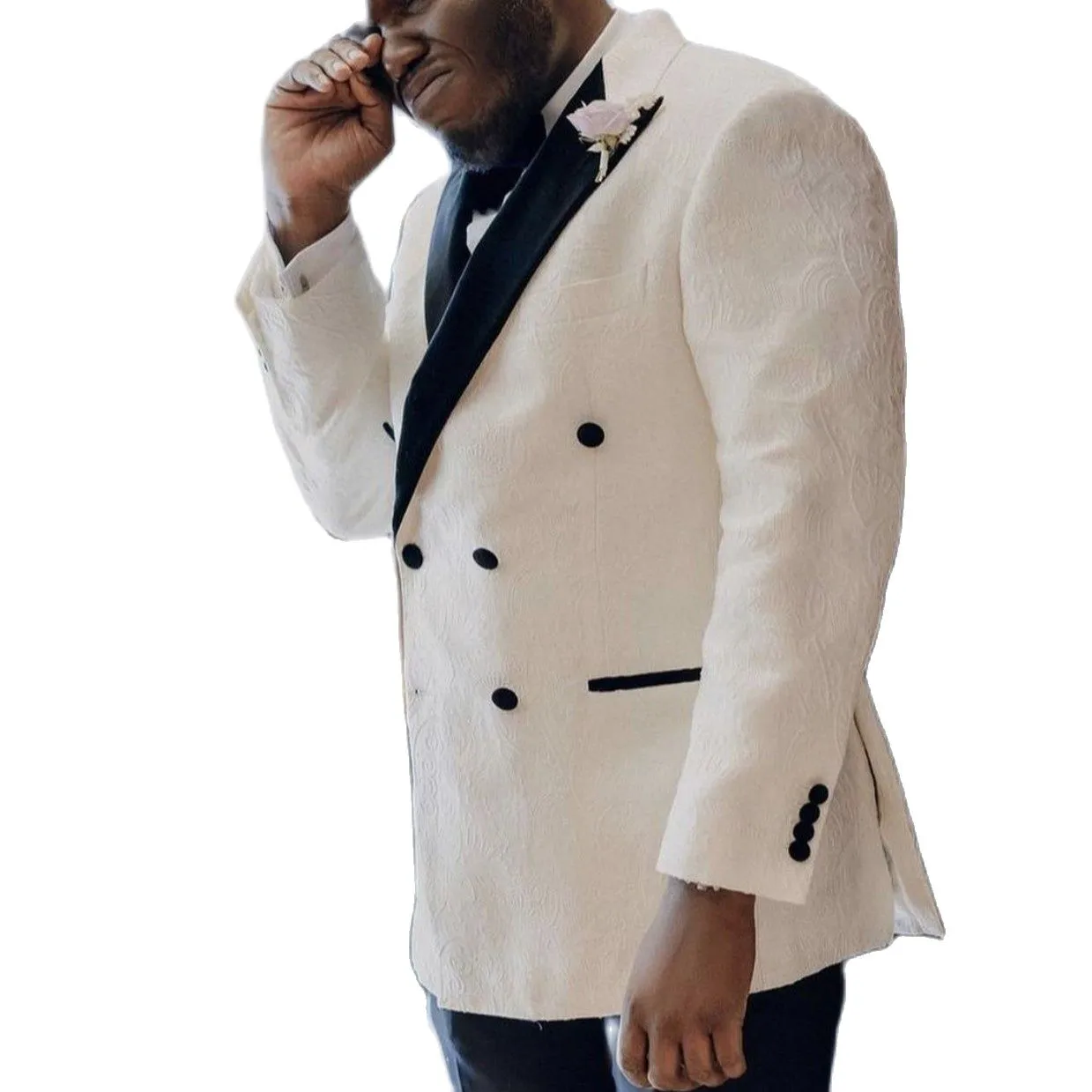 HOTK Costume Smoking Homme 2 Pièces Ivoire Châle Revers - Slim Fit Mariage