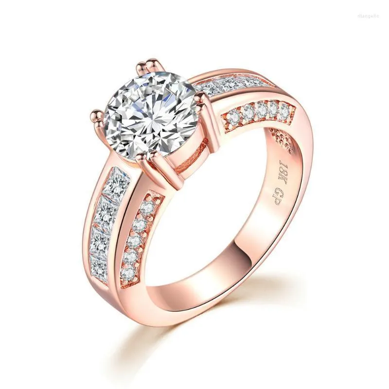 Anillos de boda propuesta cristal para mujer oro rosa Zirconia compromiso citas novia regalos joyería de moda al por mayor R036 Rita22