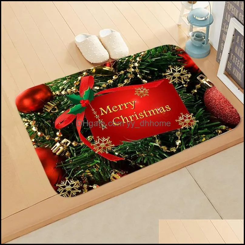 Merry Christmas Door Mat Santa Claus Elk Prints Flannel Surface Bathroom Rug For Home Decor Non Slip 40*60cm 6qj E1