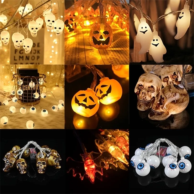 Halloween String Lights LED Pumpkin Bat Ghost Garland Garland for Halloween Holiday Home and Outdoor Decor 15m Flicching Lights 220815