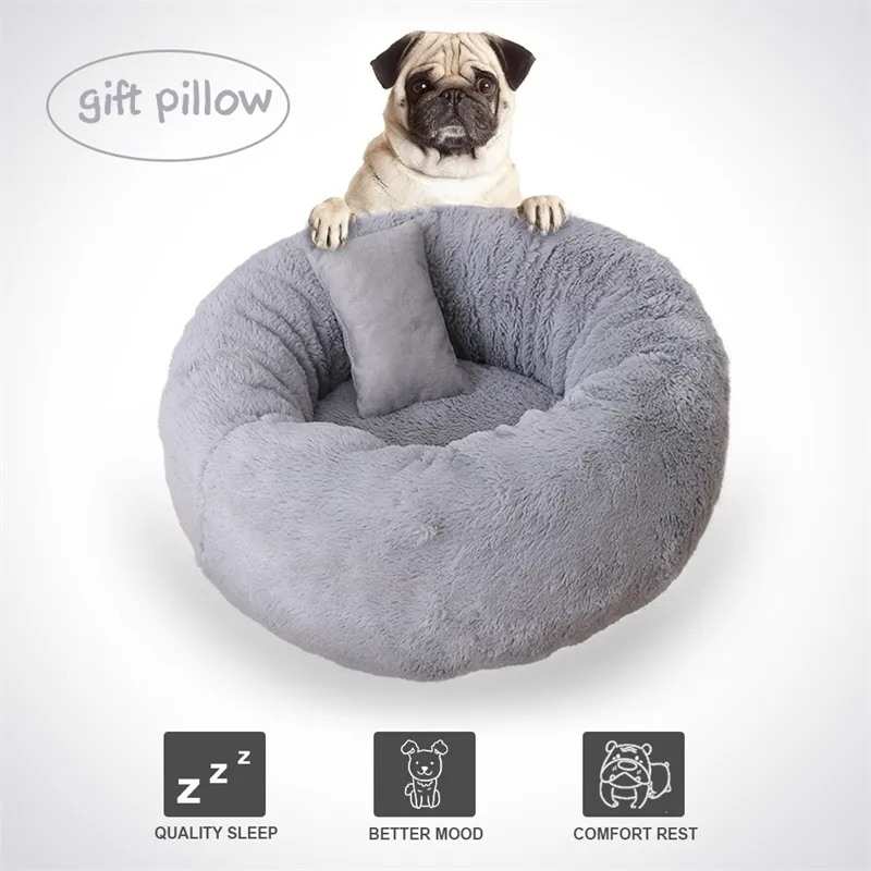 Fluffiga sängar för hund med kuddar Pet Lounger Cushion Small Medium S Cat Winter Kennel Puppy Mat Bed Cama De Per Y200330