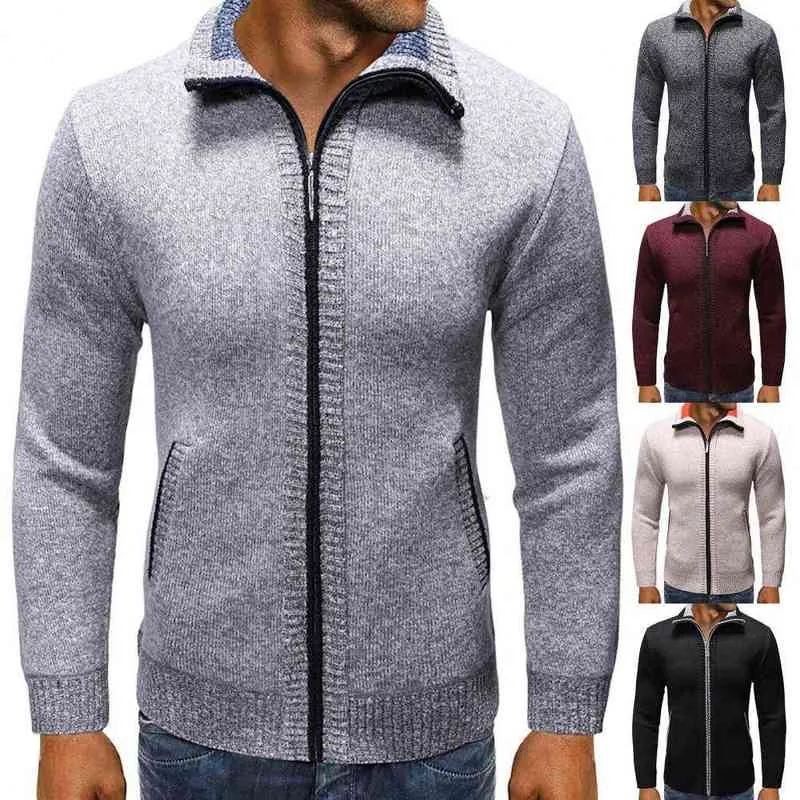 Menas de camisola de suéter de mangas compridas dois bolsos jaqueta de camisola macia suporte de textura de colarinho de colarinho de colar de colarinho de colar
