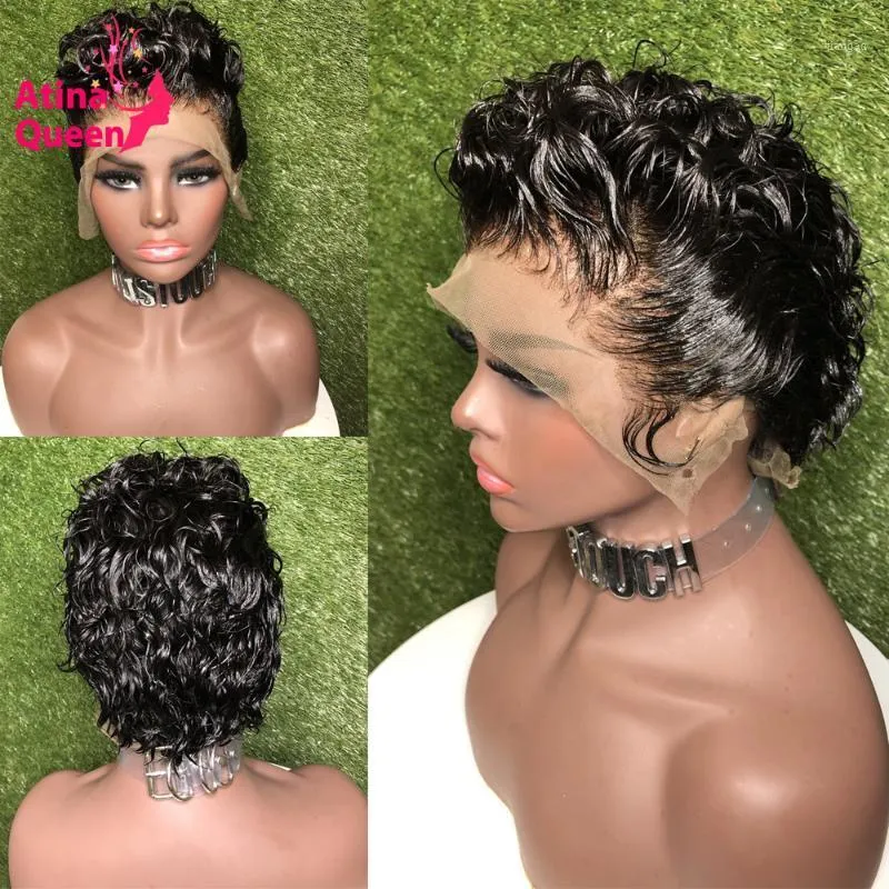 Curly Bob Short Pixie Wig Human Hair 13x4 Lace Front Pre Plocked With Baby 150% Remy Front för svarta kvinnor