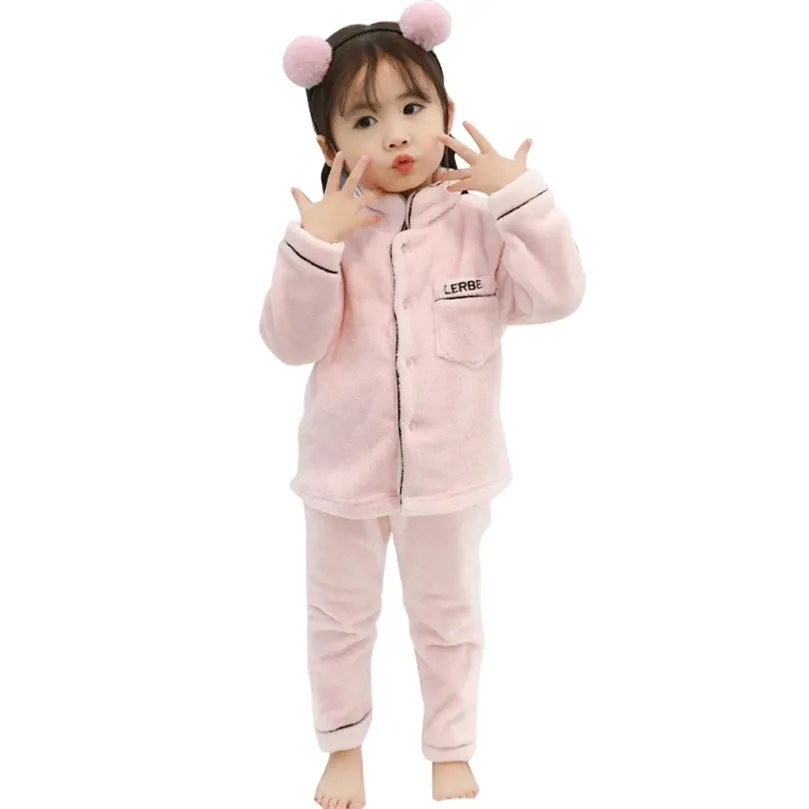 유아 아기 소녀 잠옷 세트 긴 소매 플란넬 코트 바지 여자 의류 잠자기 잠옷 210412