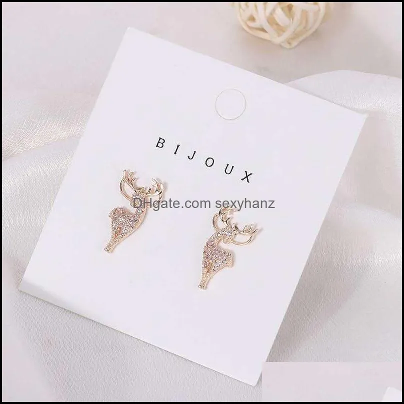 Christmas Stud Earrings Rhinestone Elk Earrings Pendant Ear Jewelry Women Cute Festival New Year Gift