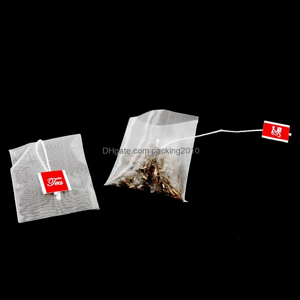 Tea Bags 6.5*8cm Empty Disposable Teabags with Label String Nylon Filters Herb Tea Infuser Strainers Kitchen Gadgets 2022