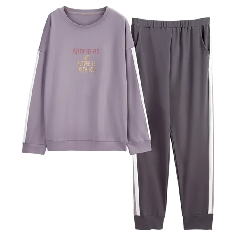 Casual Sleepwear Cotton Big Size Women Pajamas M L XL 3XL 4XL 5XL Cotton Pajama Set Sporty Style Plus Size Cotton Home Suits 220421