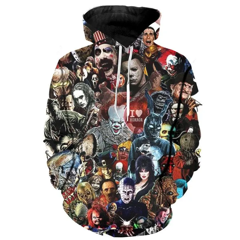 Men's Hoodies & Sweatshirts Horror Movie Personality Hooded Sweatshirt Men's And Women's Casual Oversized Pullover HoodieMen's