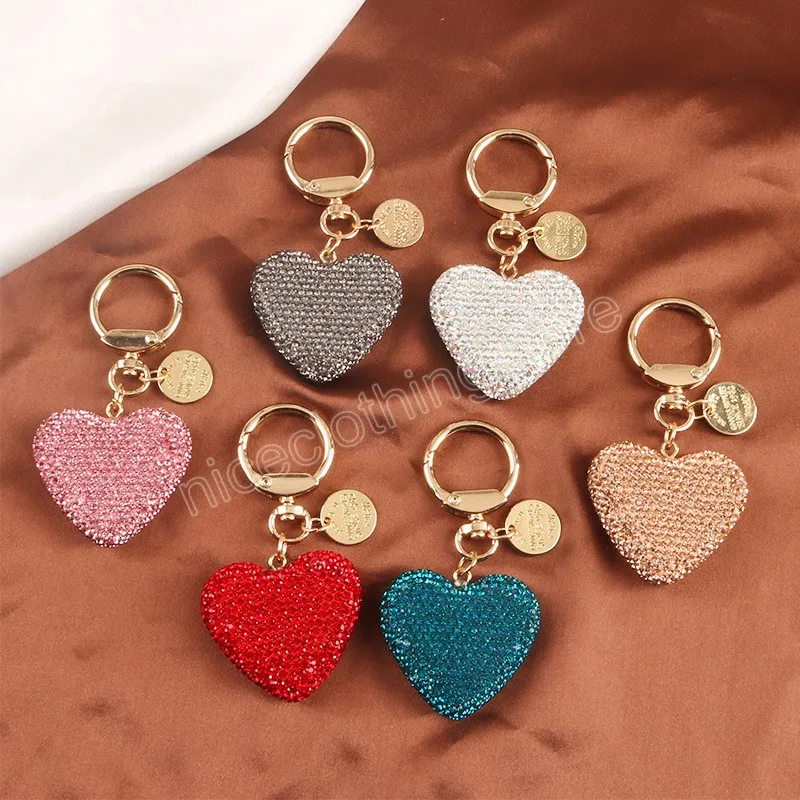 Creative 6 Colors Full Rhinestone Heart Key Chains Couple Heart Car Keychain Women Handbag Pendant Keyring Jewelry Gifts