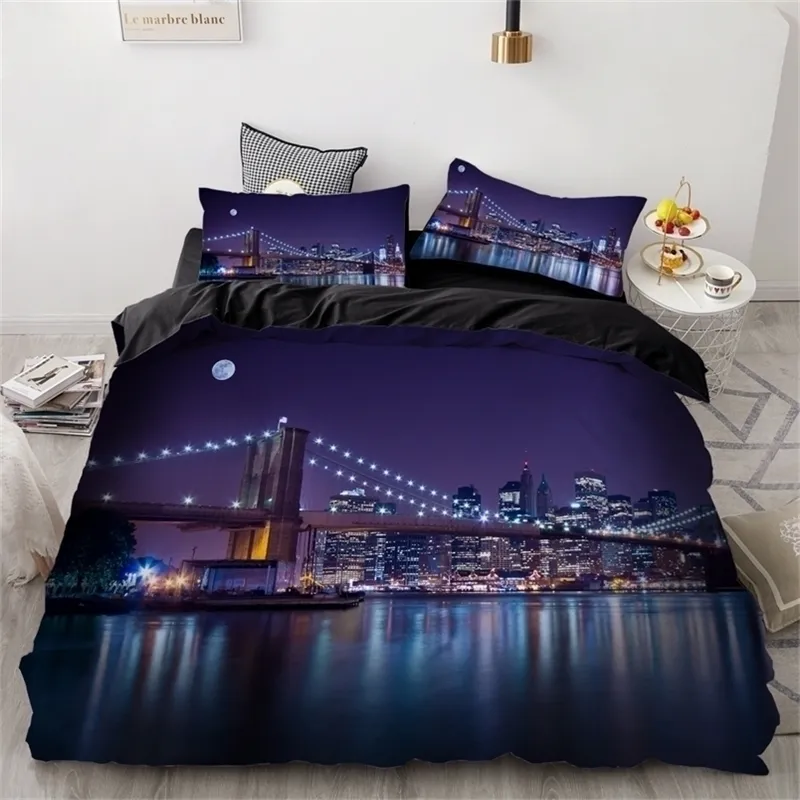 3D HDデジタル印刷カスタムベッドセットダベットカバーセットSingledoublequeCal KingCity BedClothes Bed Sets Drop布団カバー220616