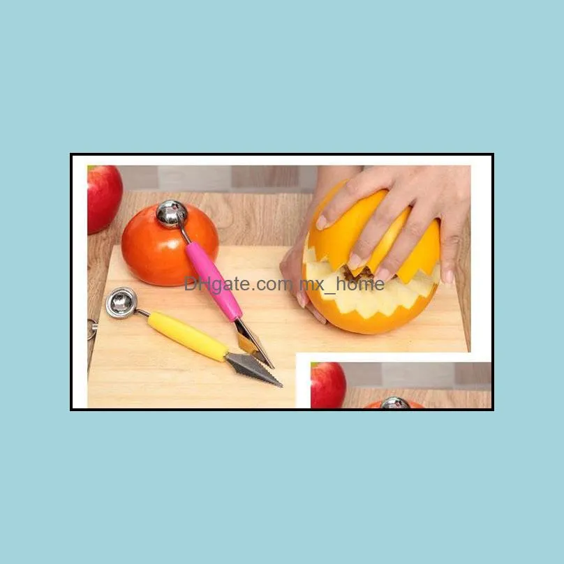 Watermelon Slicer Cutter Fruit Carving Tool Ice cream Dual Baller Scoops stainless steel pitaya Fruit Vegetable Tools salad spoons for