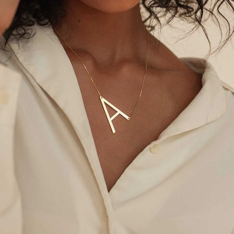 Pendant Necklaces Sideways Initial Necklace Gold Sliver Stainless Steel Chains Large Oversized Big For Women Bridesmaids GiftsPendant