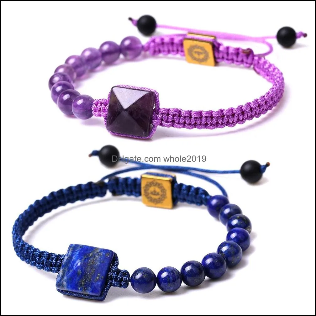 chakra tiger eye rose quartz amethyst stone beads strand bracelet lovers rope braided adjustable bracelet for women men whole2019