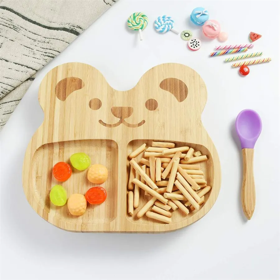 Bamboo Bear Dinner Plate creativo cartone animato ciotola piastra domestica in silicone stoviglie all'ingrosso per bambini