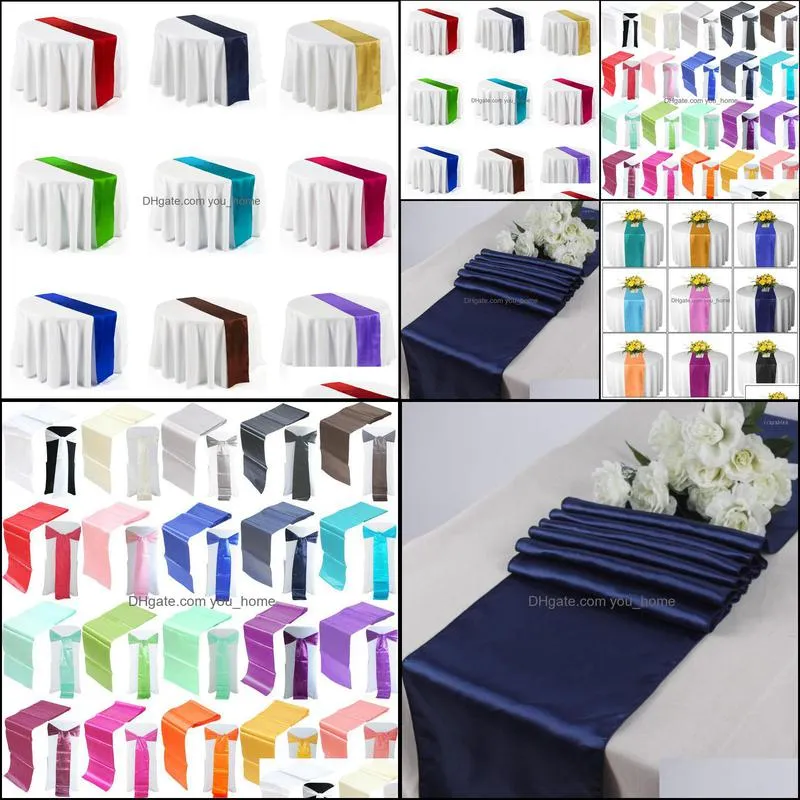 Wholesale- 10PCS Navy Blue Satin Table Runners 12